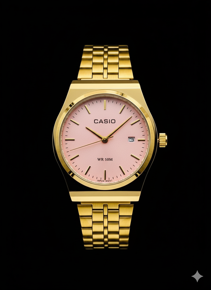 Casio manche or - fond rose