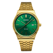 Montre Casio WR 50M – Cadran Vert & Finition Jaune Or
