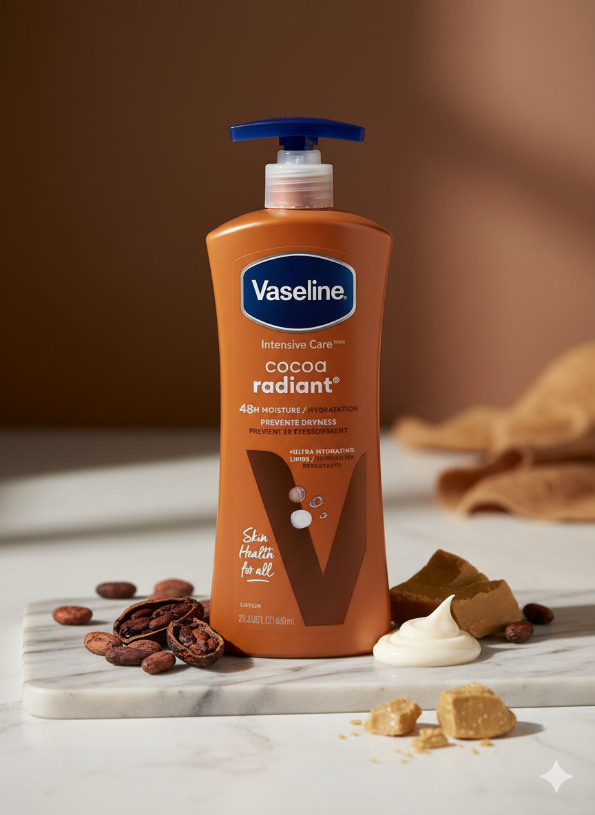 Lait Vaseline Intensive Care™ Cocoa Radiant – L'Éclat du Cacao Pur et l'Hydratation Vaseline.