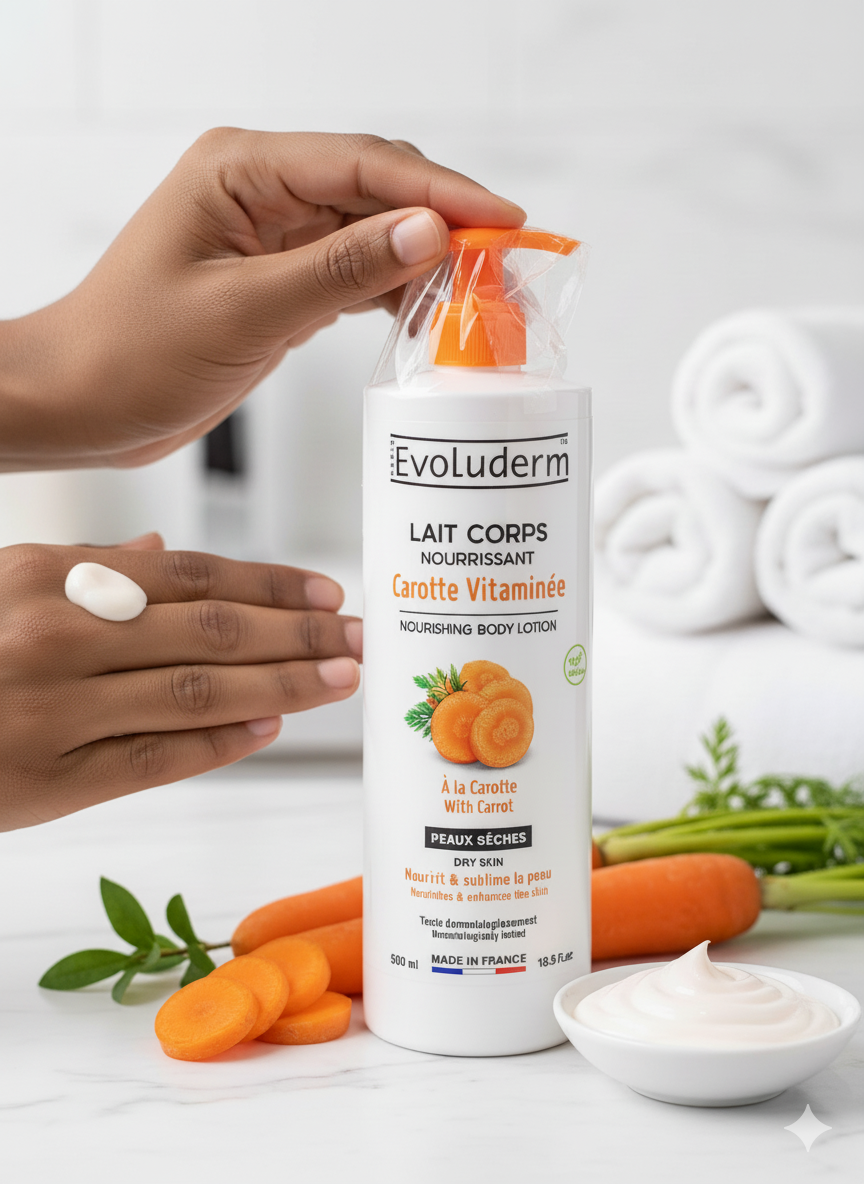 Evoluderm Lait Corps Nourrissant Carotte Vitaminée – Hydratation & Éclat Naturel
