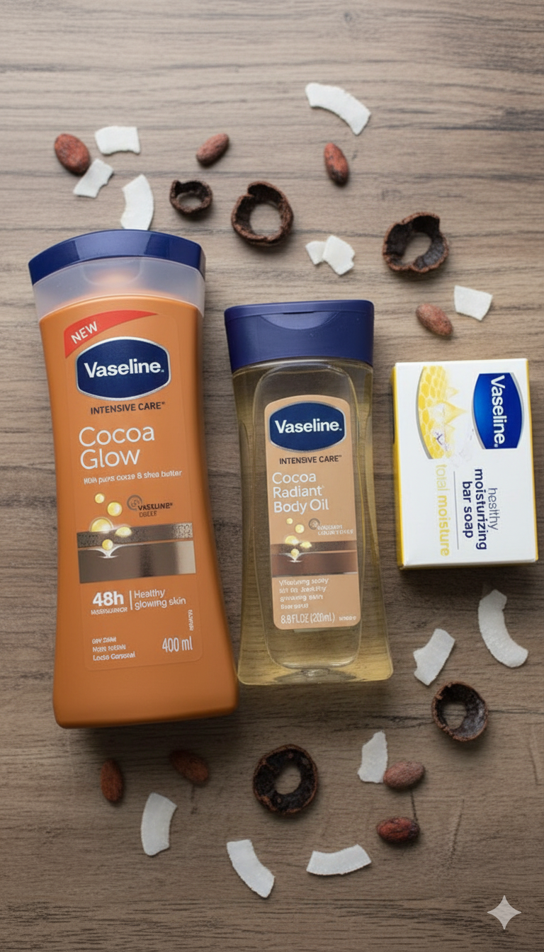 Gamme Vaseline Cocoa Radiant : Hydratation Intense et Éclat Naturel pour les Peaux Noires et Mates