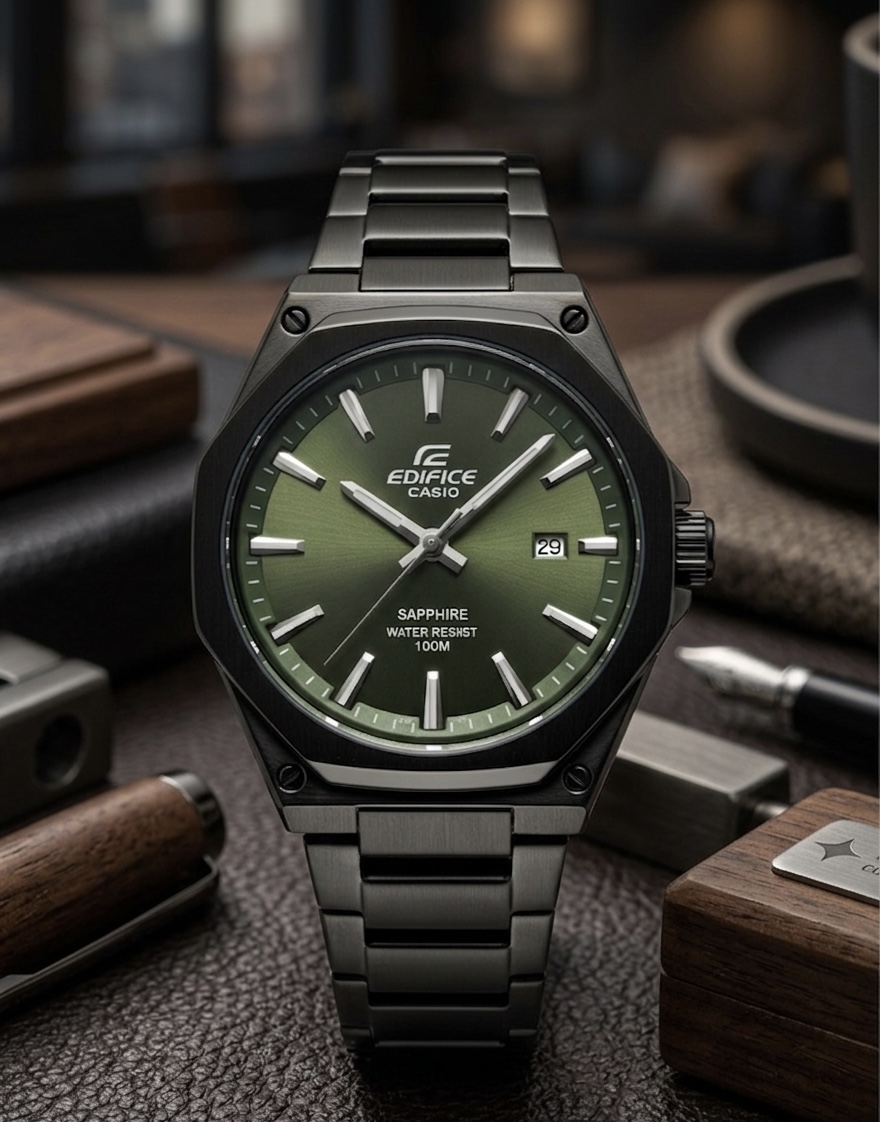 Montre Casio Édifice – Cadran Vert & Finition noir