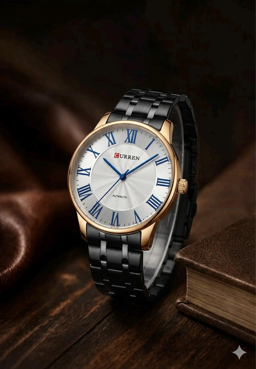 CURREN MANCHE BLEU FOND BLANC