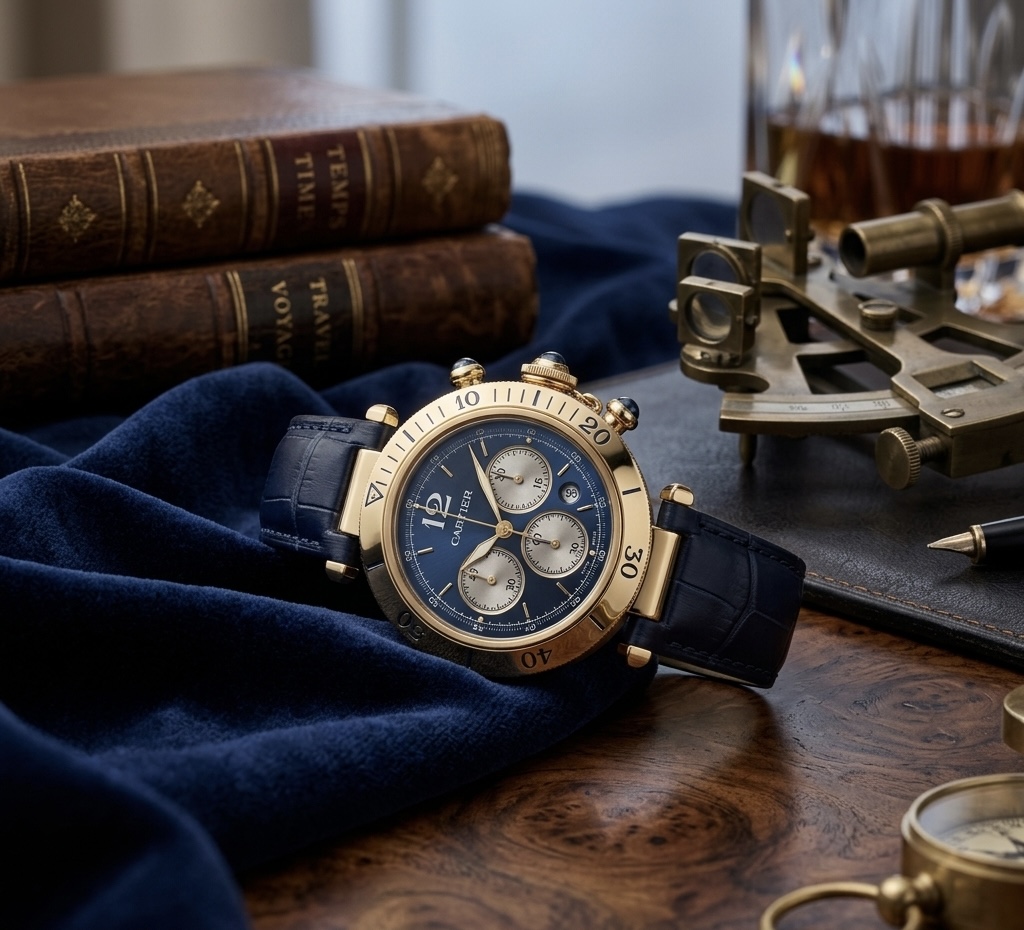 CARTIER MANCHE CUIR BLEU FOND BLEU