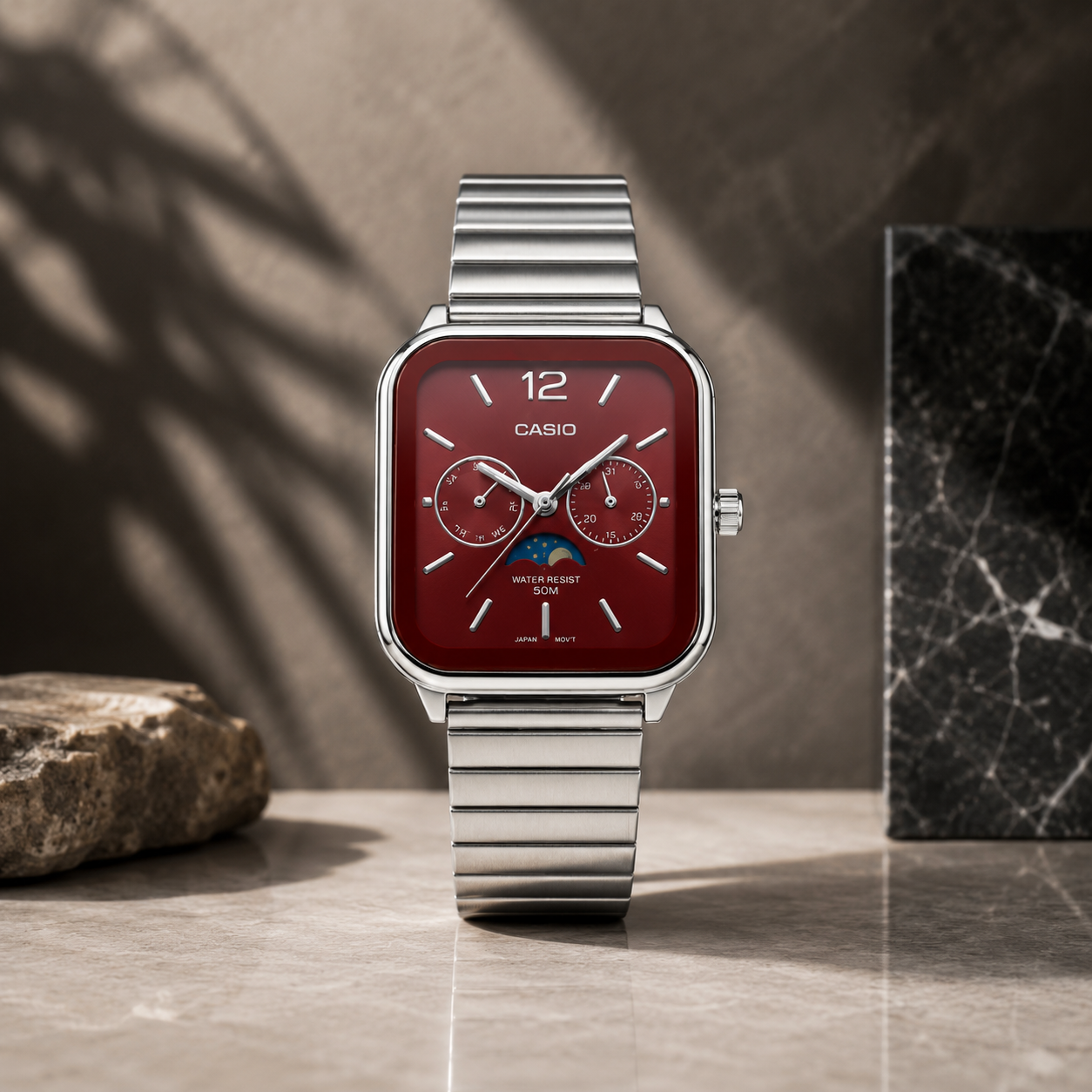 Montre Casio Water Resist 50M – Cadran Marron & Finition Argentée