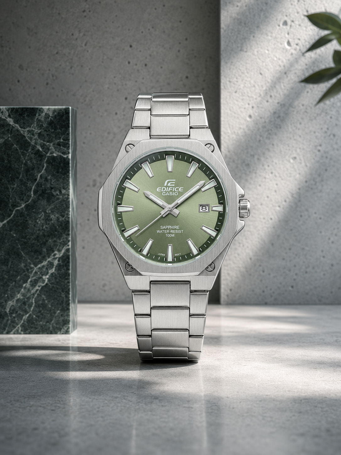 Montre Casio Édifice – Cadran Vert & Finition Argentée