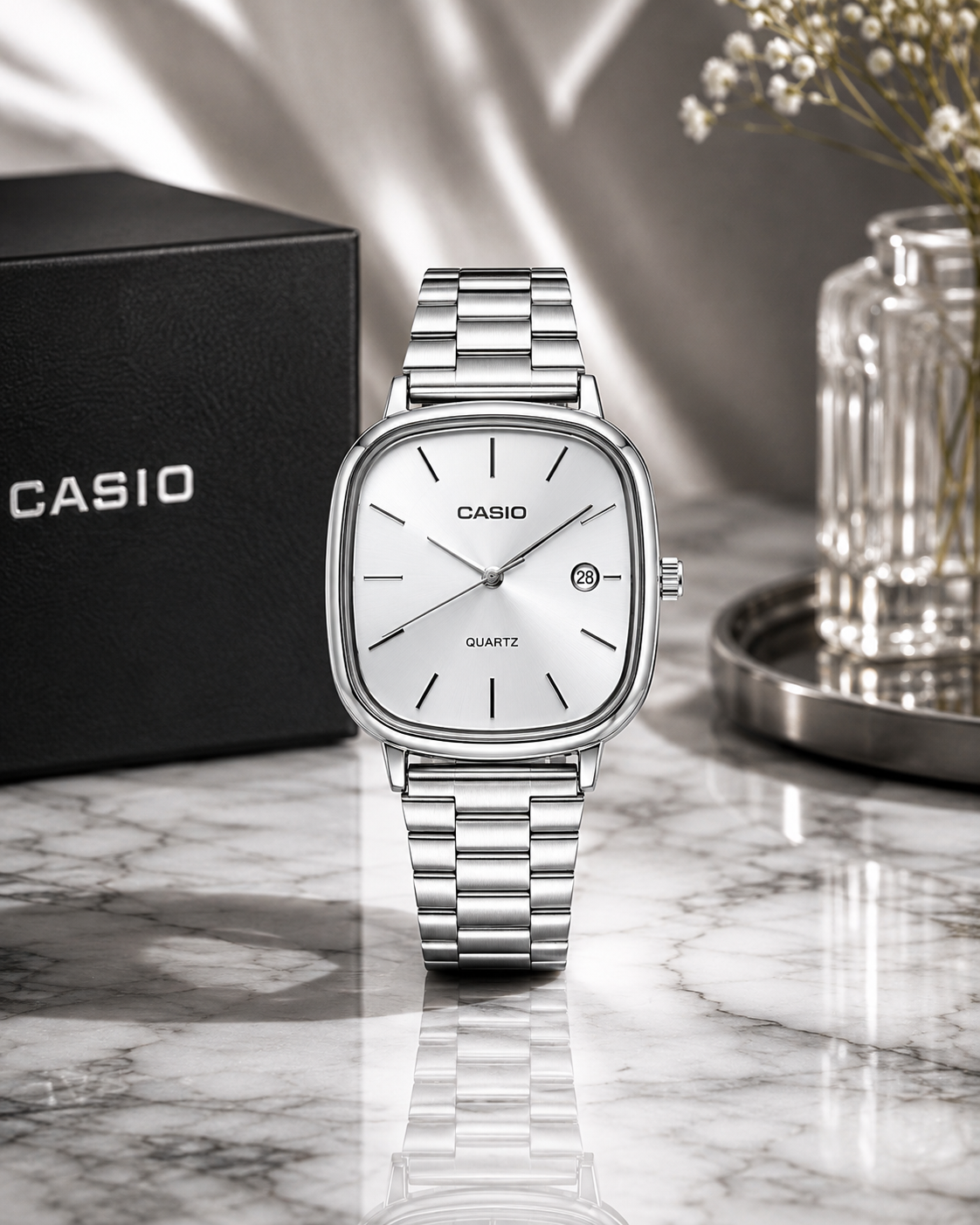Montre casio manche agent fond blanc