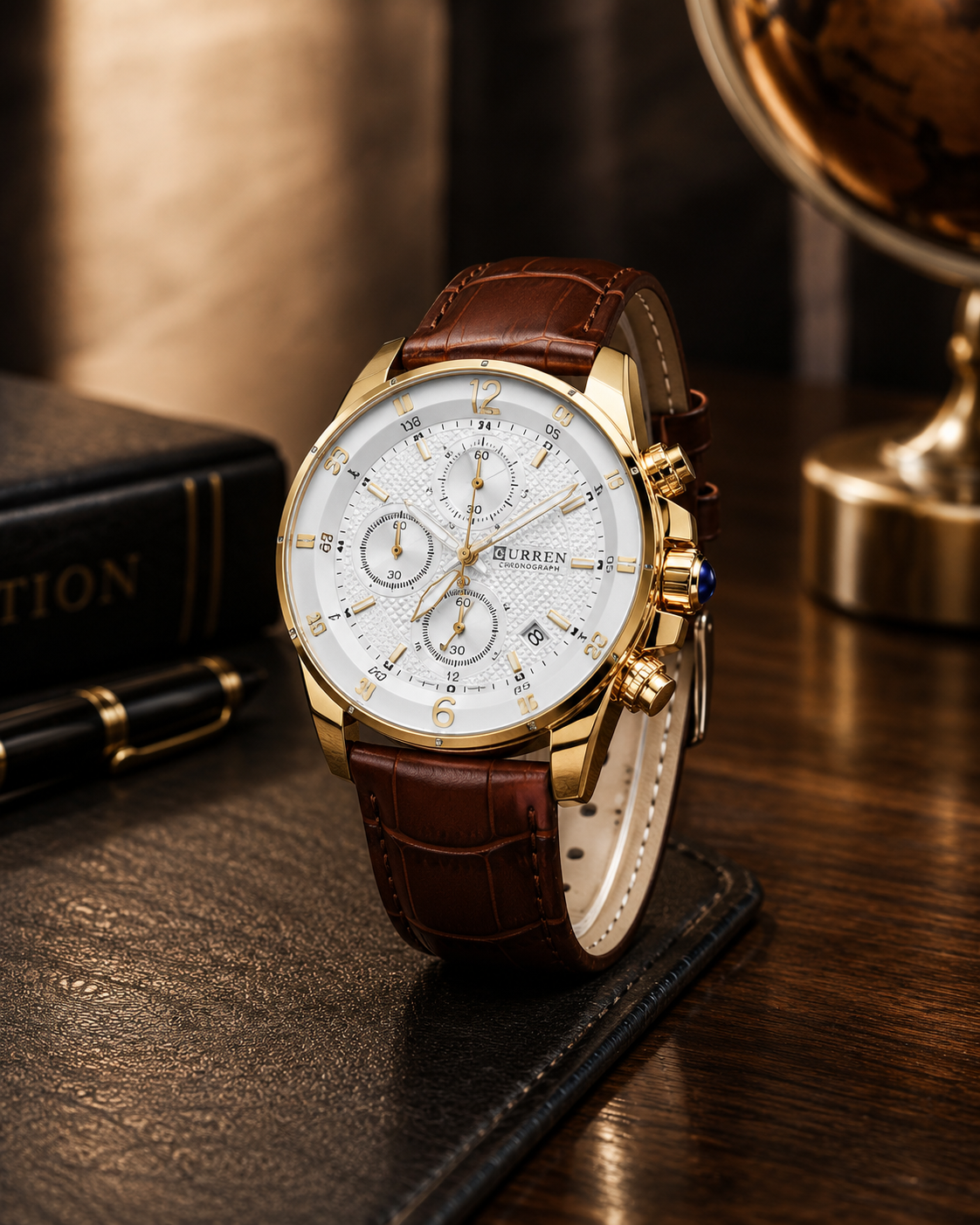 CARTIER MANCHE CUIR MARRON FOND BLANC