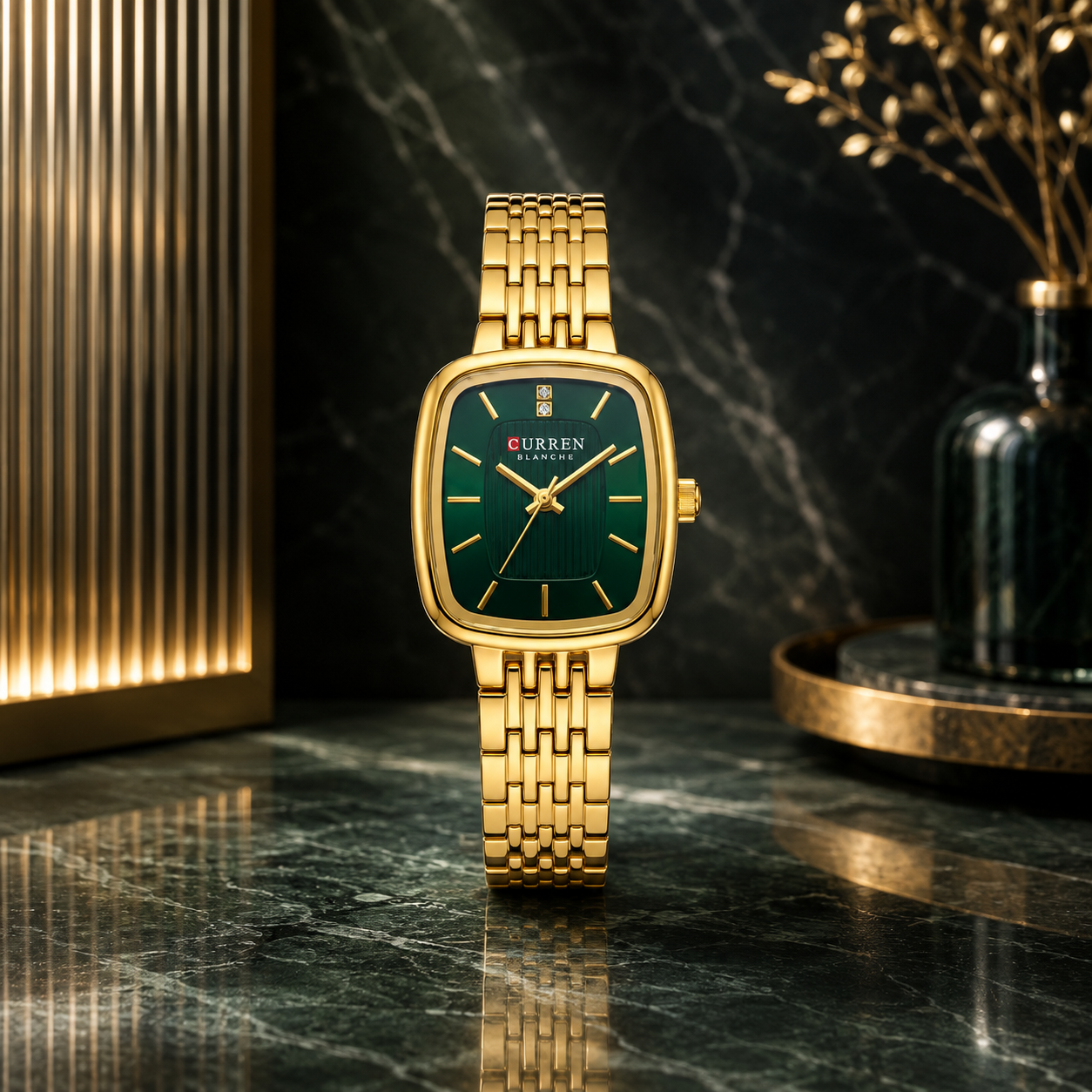 Montre Curren- Cadran Vert & Finition Jaune or