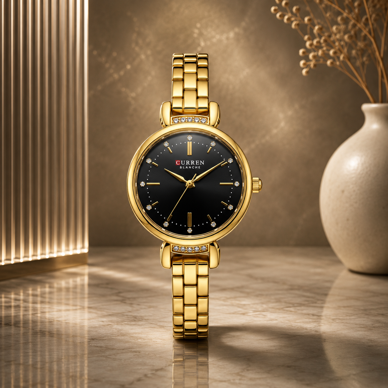 Montre Curren-cadran Noir & Finition jaune or