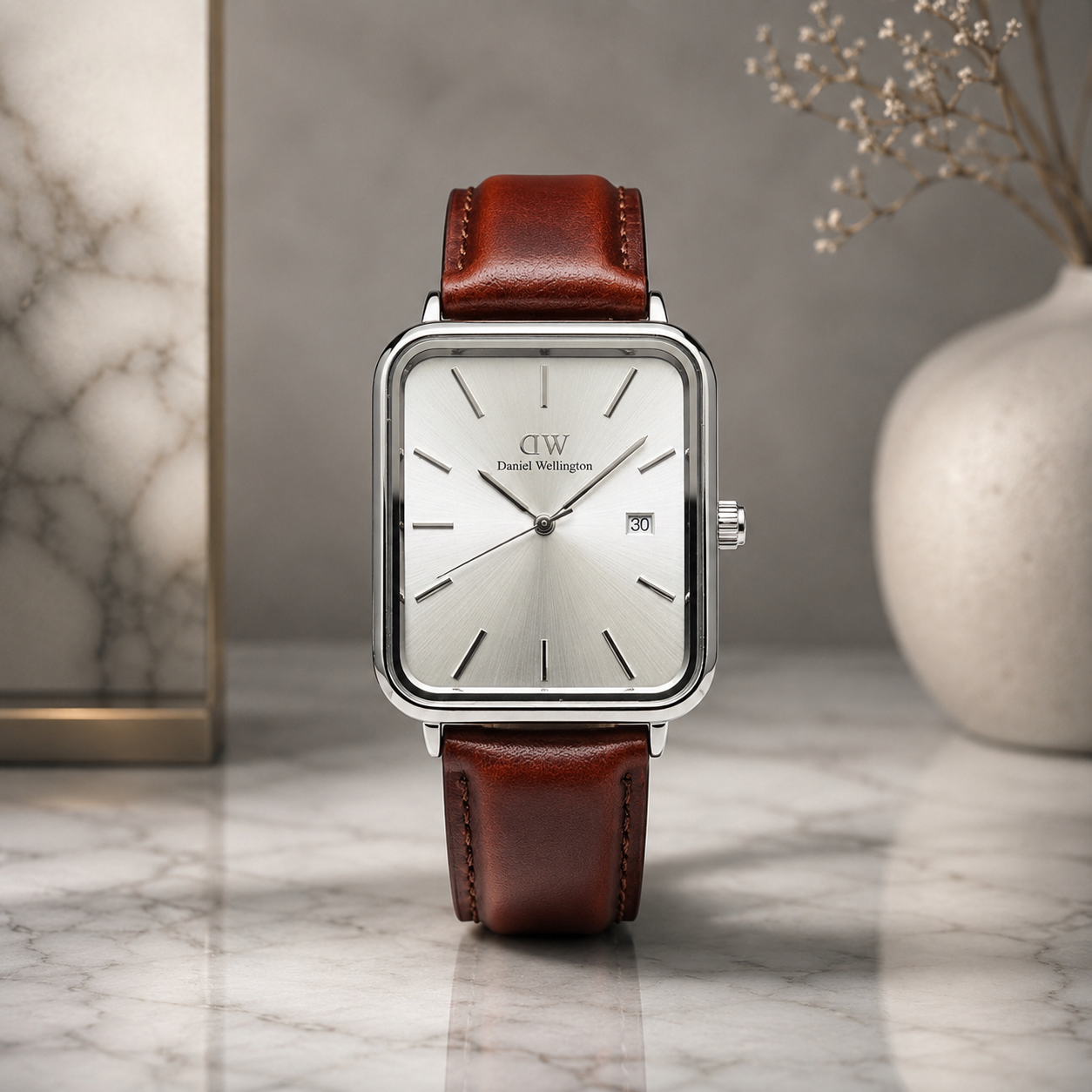 Daniel Wellington manche marron - fond blanc