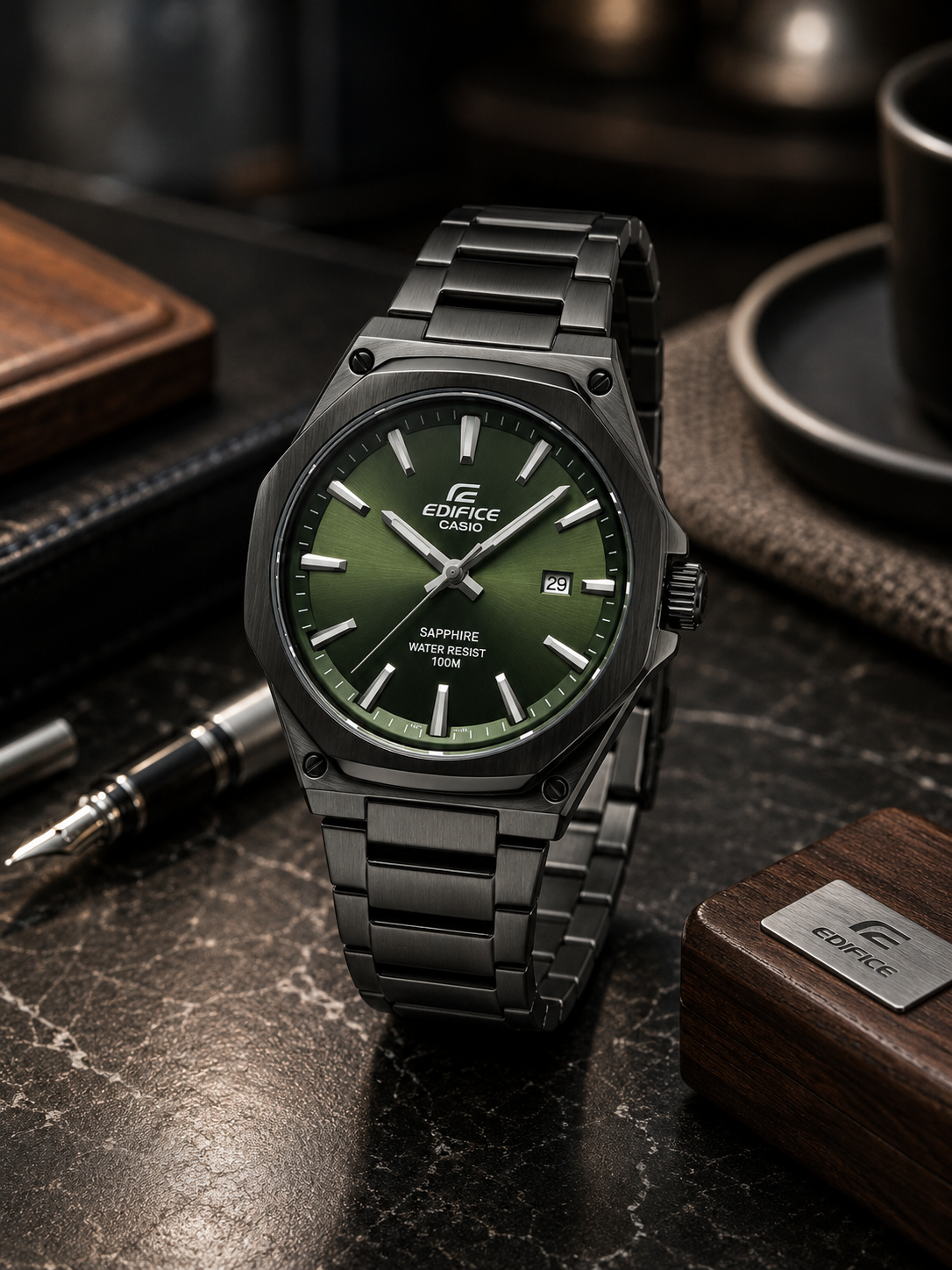 Montre Casio Édifice – Cadran Vert & Finition noir