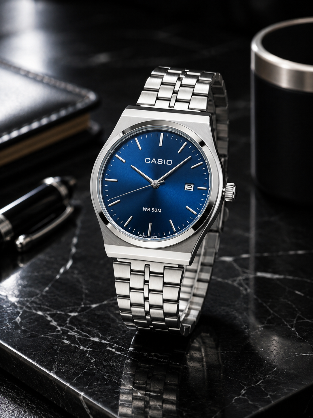 Montre casio rond fond bleu